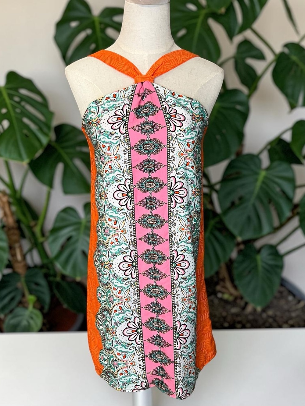 Boho Paisley Halter Mini Dress Fully Lined Resort Vacation Cruise Medium